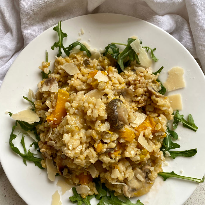 Easy Baked Mushroom and Pumpkin Brown Risotto 🌱-Fresh Connection
