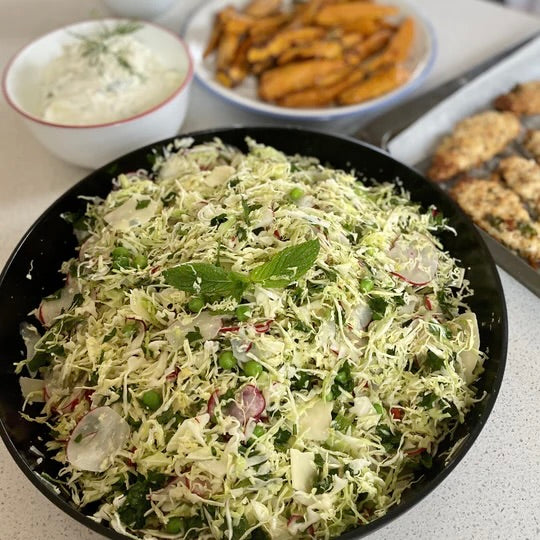 Karen Martini's Cabbage, Pea, Mint, Chilli and Parmesan salad 🌶