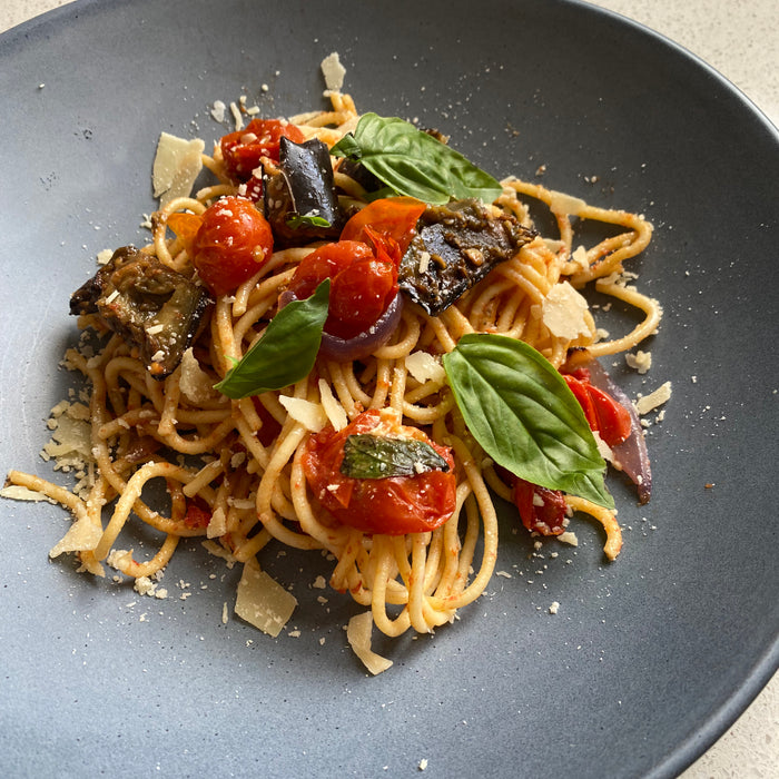 🍆 🍅 Roasted Eggplant and Tomato Pasta