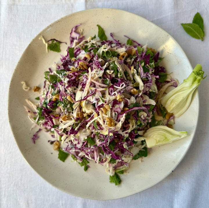Fennel, Apple and Cabbage Slaw with Herby Yoghurt Dressing