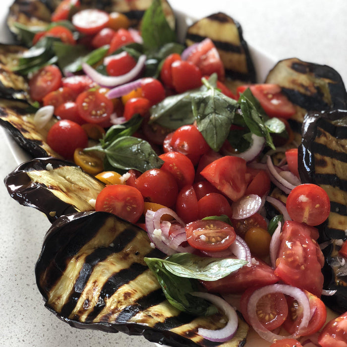 Roasted eggplant, tomato and basil salad-Fresh Connection