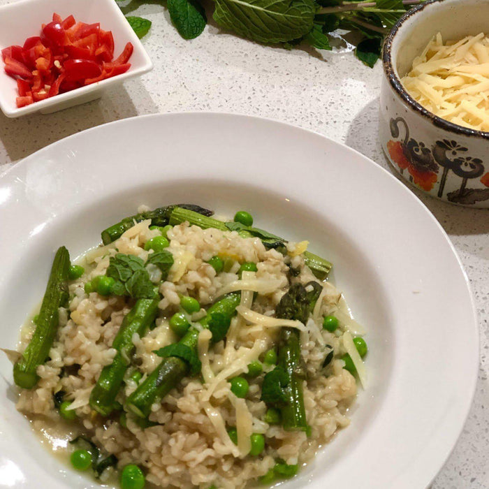 Pea and Asparagus Oven Baked Brown Risotto 🍀-Fresh Connection