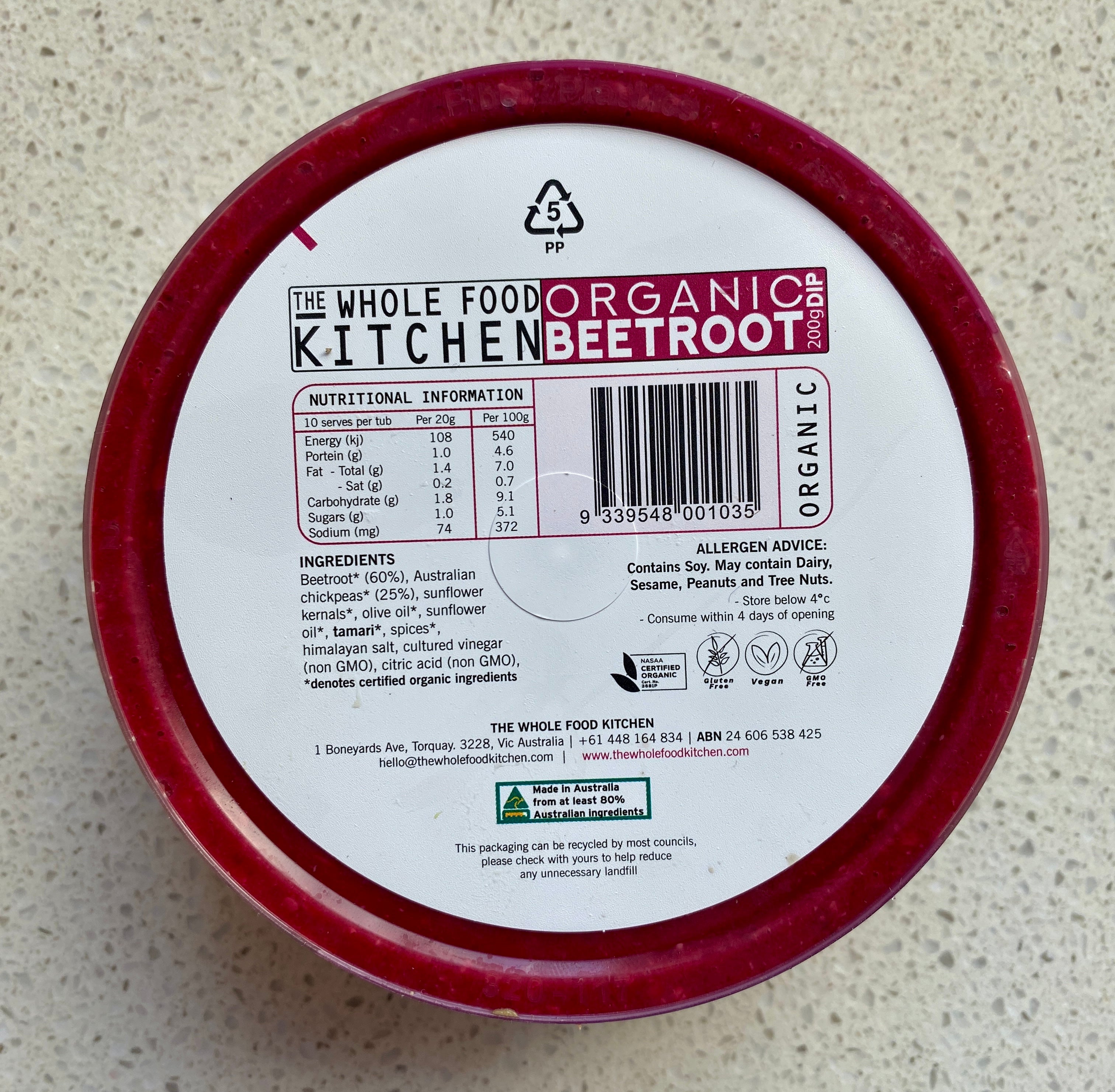 The Whole Food Kitchen Organic Beetroot Dip 200g