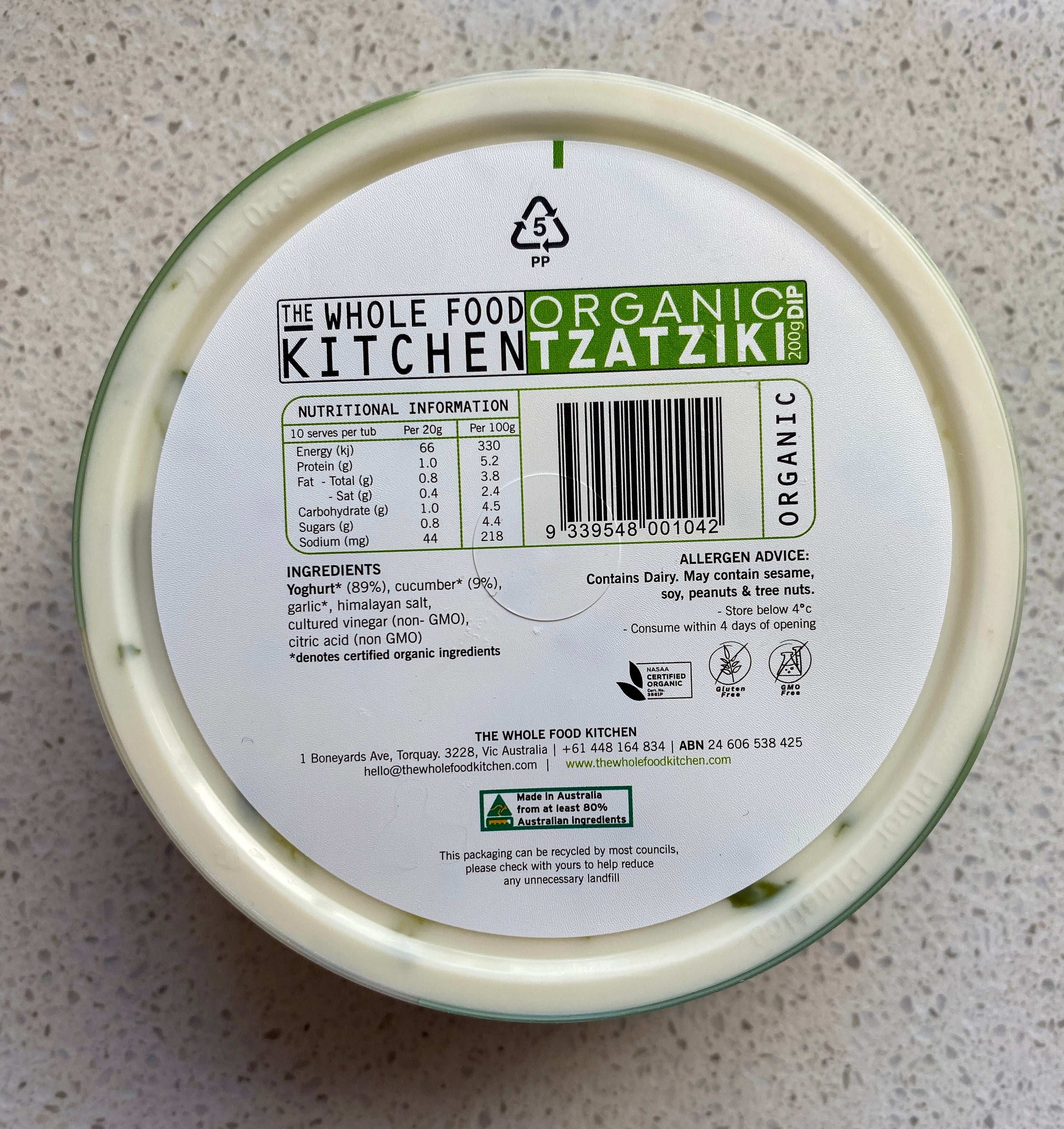 The Whole Food Kitchen Organic Tzatziki Dip 200g