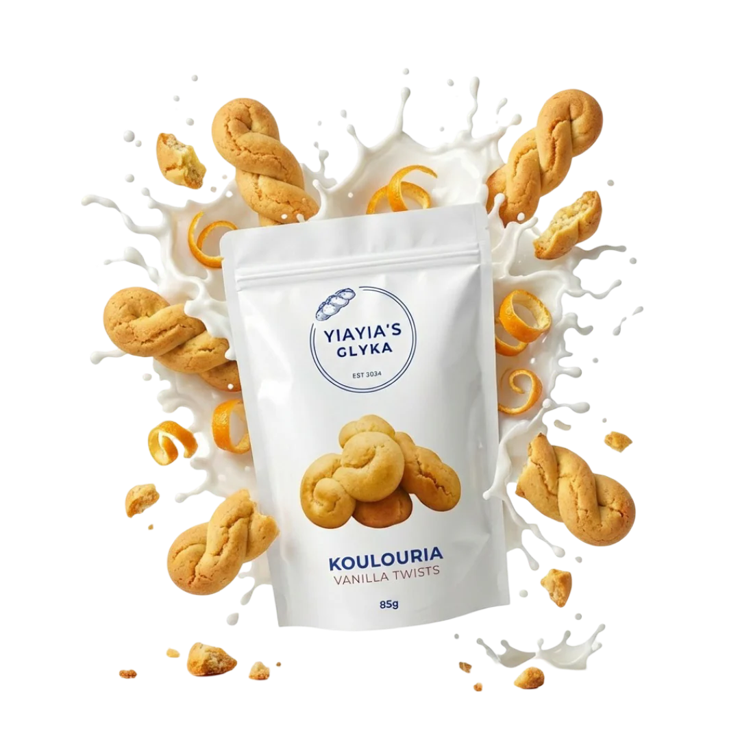 Yiayia's Glyka Koulouria Raspberry & White Choc Twists 85g