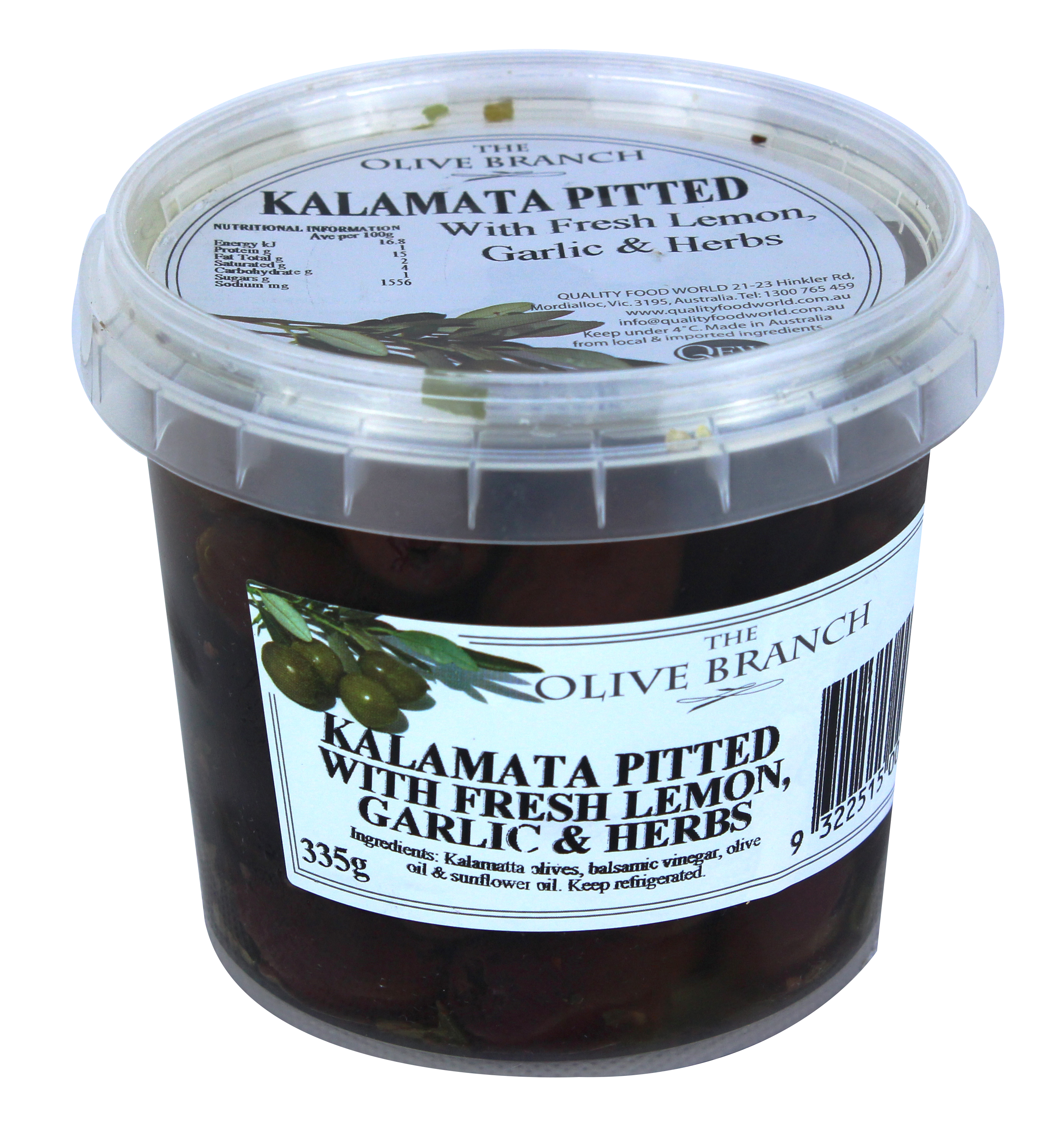 The Olive Branch Kalamata Pitted Olives with Lemon, Garlic, Herbs 335g